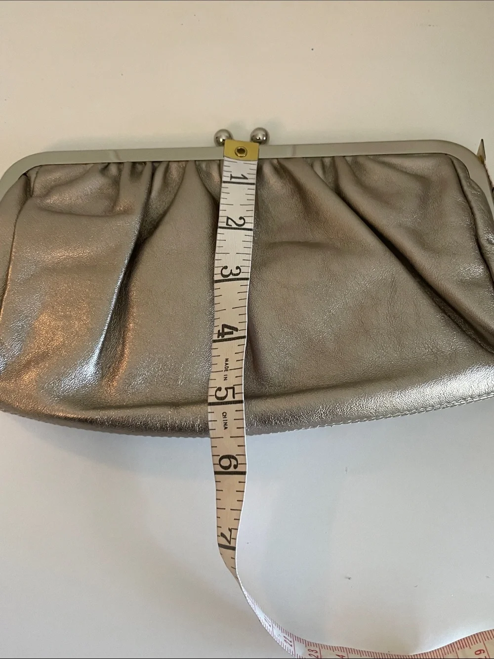 Express Metallic Leather Silver Frame Clutch